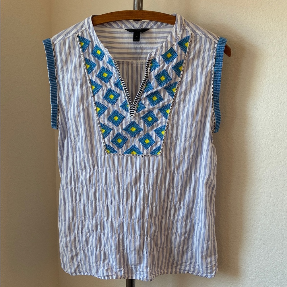 J. Crew embroidered striped v neck sleeveless cotton ethnic boho bohemian